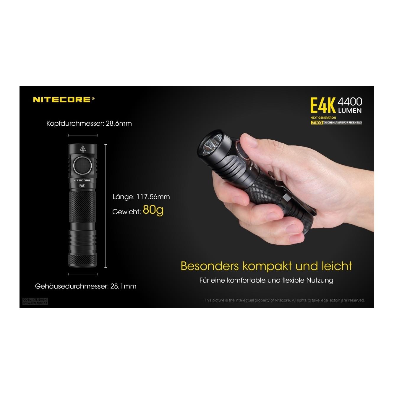 E4K 4400 Lumen Taschenlampe - Schwarz