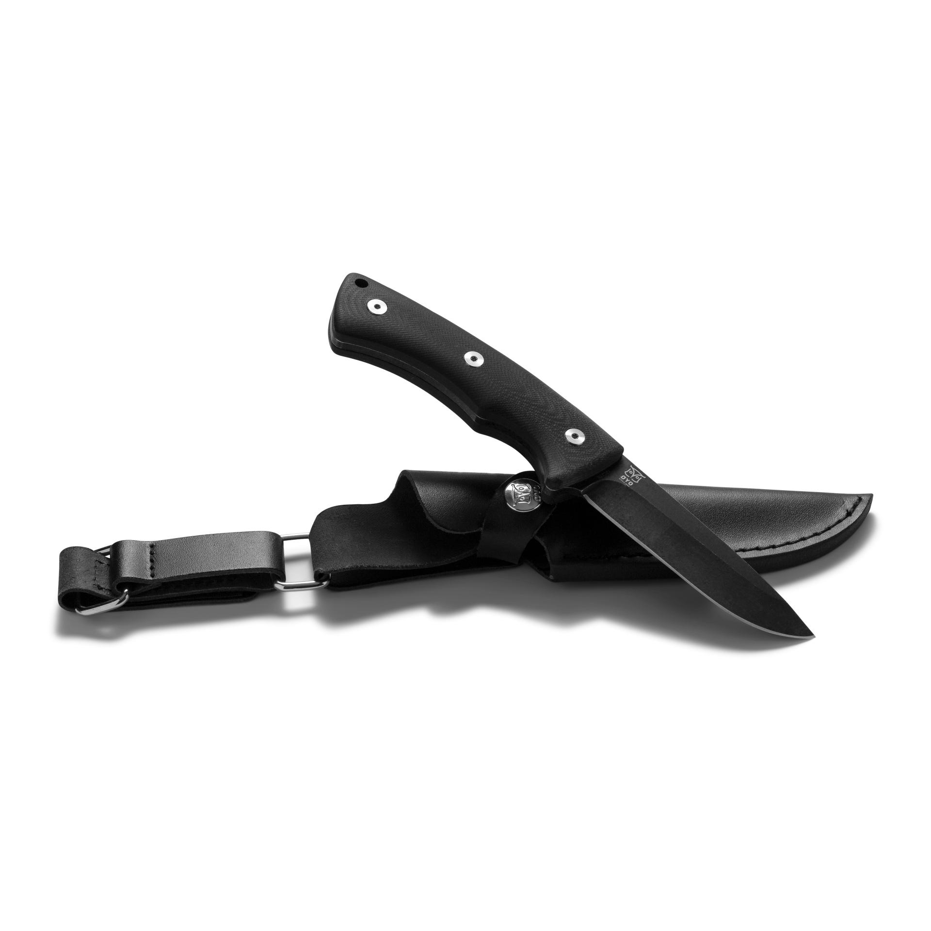 Øyo FALTEKIND - Jagd/Outdoormesser mit Lederscheide (Full Tang) - Schwarz -