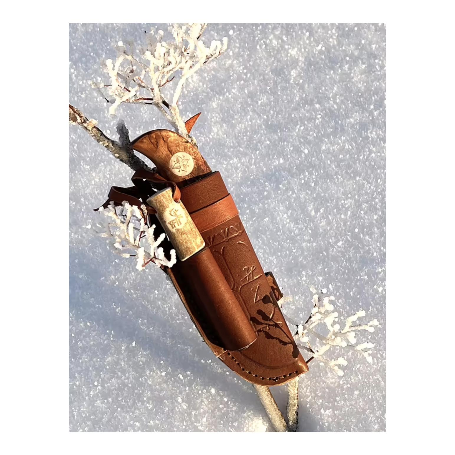 Uraka Survival - Couteau de chasse avec pierre à feu et étui en cuir