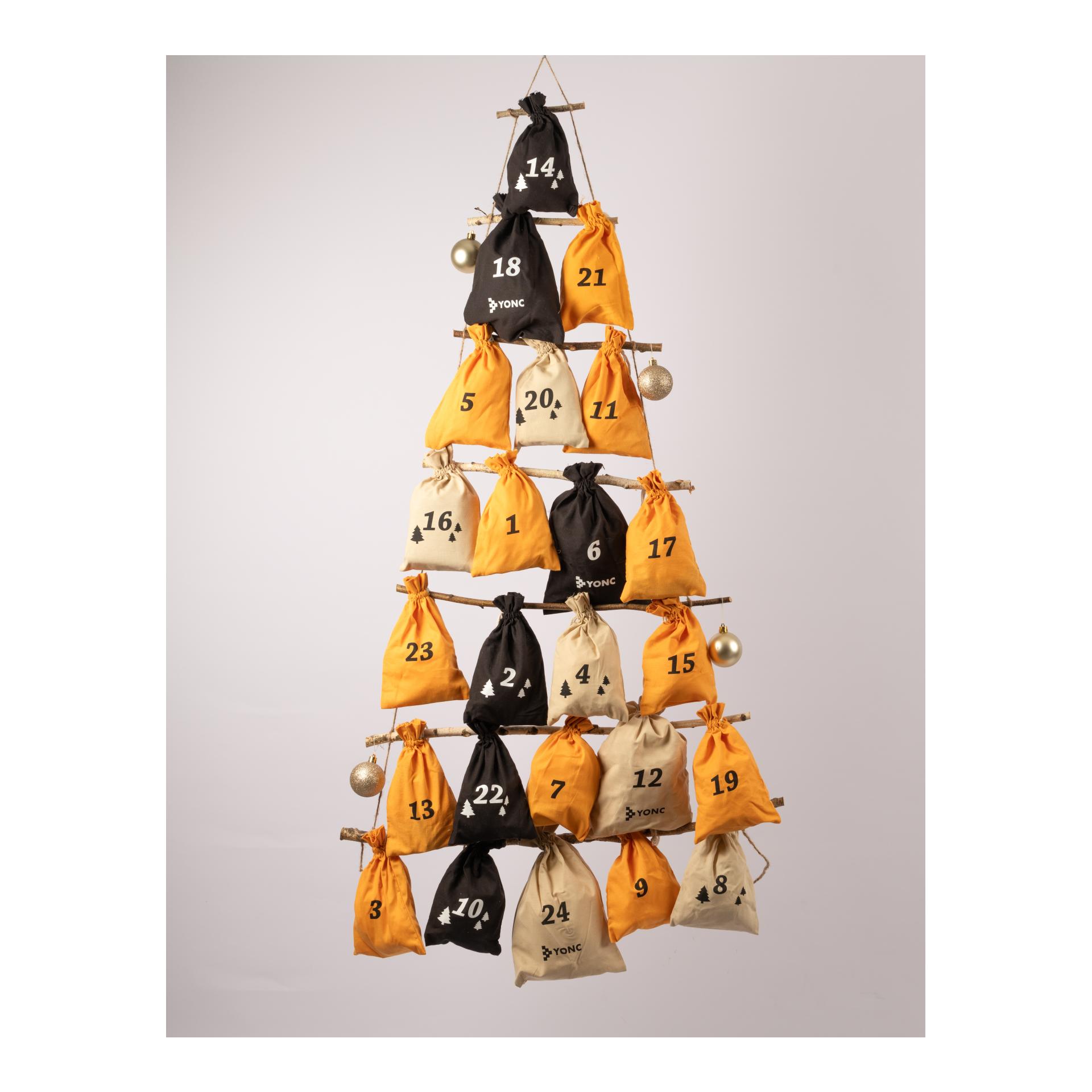 Yonc X-Mas Adventskalender Beutel-Set YONC Baumwolle - Schwarz/Braun/Orange -