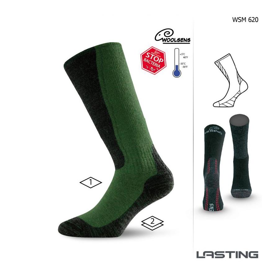Lasting Warme Merino WSM Trekking-Socken - grün