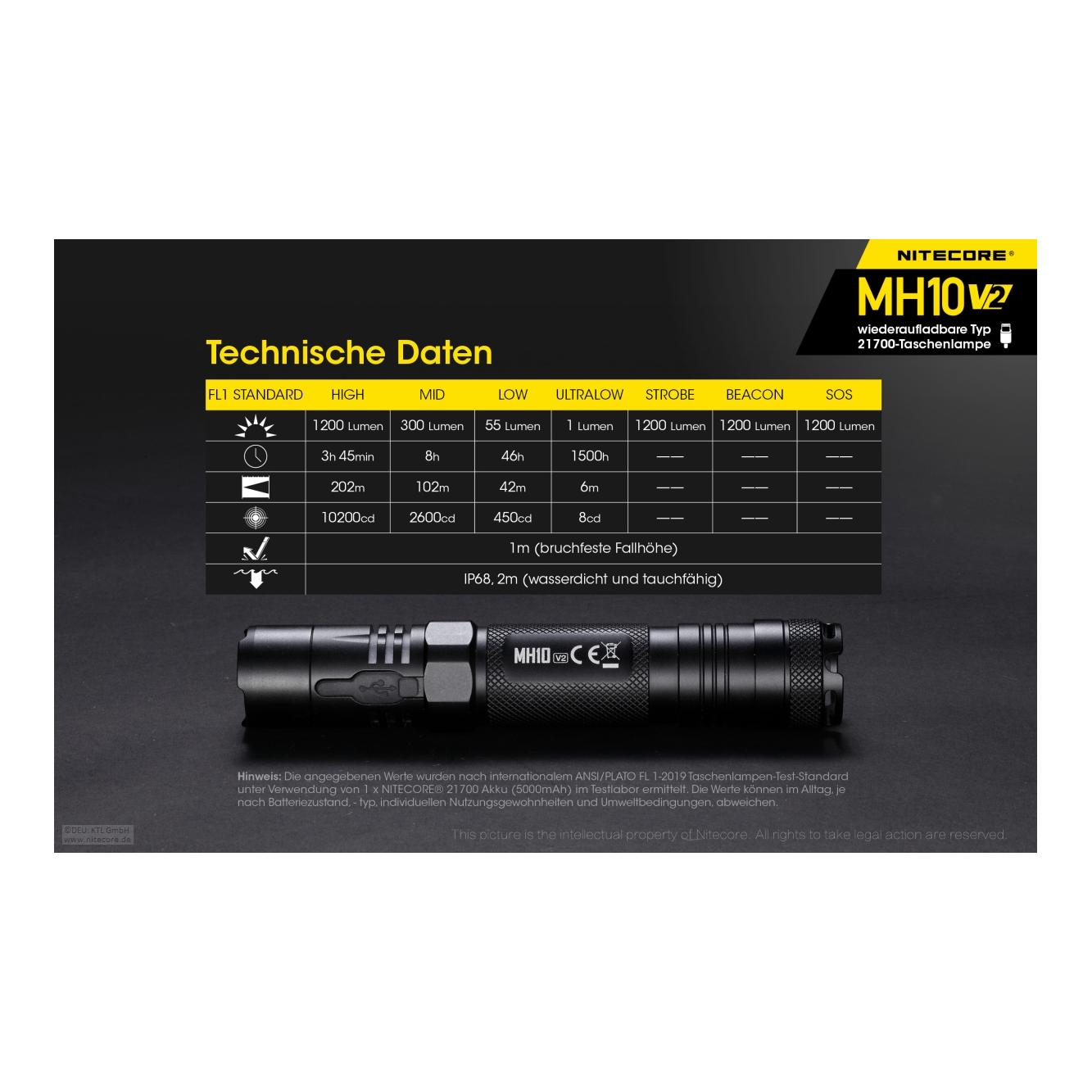 MH10 V2 Taschenlampe 1200 Lumen