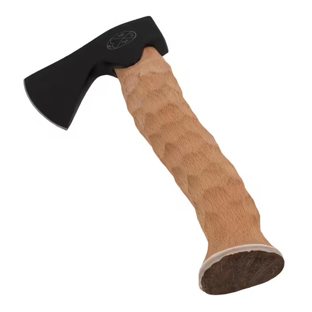Metsämies Hätä - High Carbon - Bushcraft Axt mit Diamantschleifstein, Feuerstahl und Lederscheide