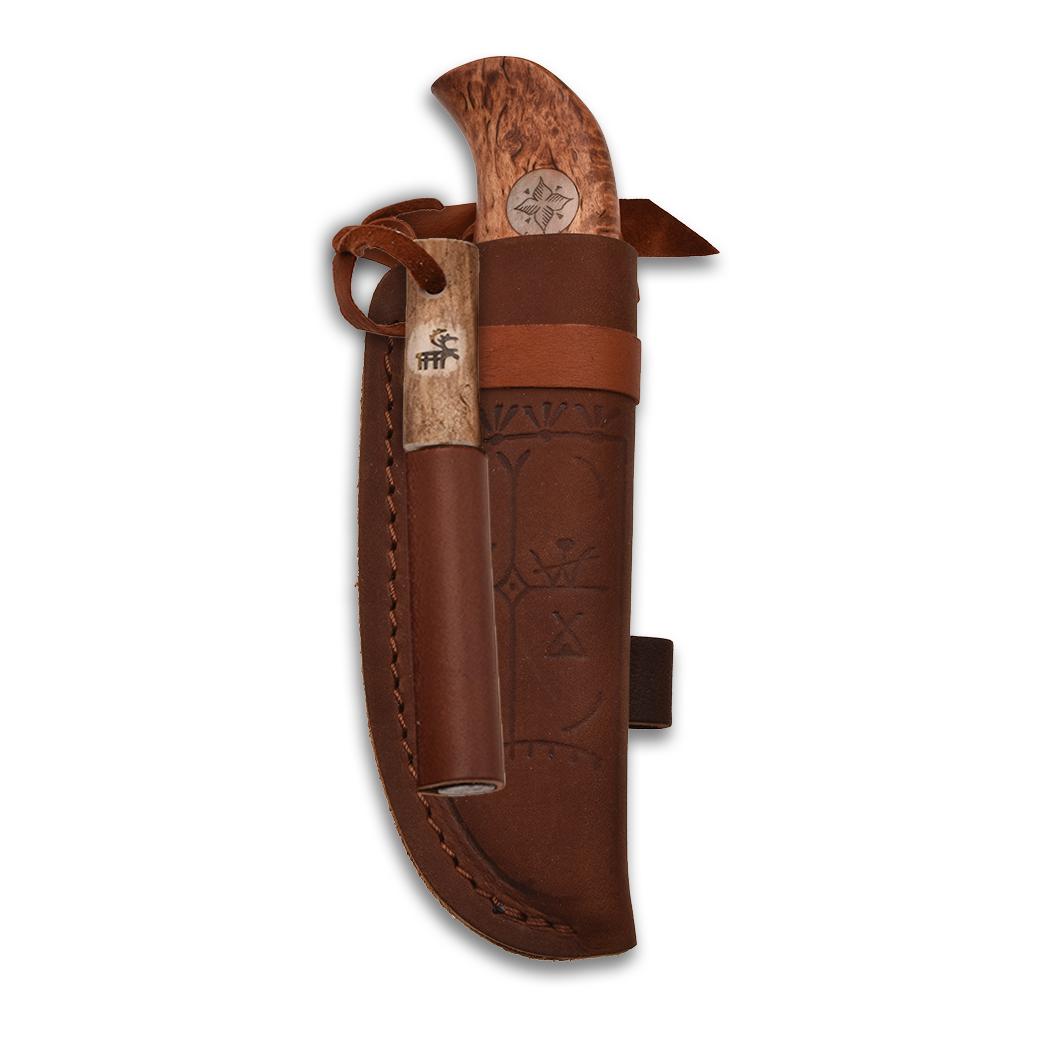 Uraka Survival - Couteau de chasse avec pierre à feu et étui en cuir