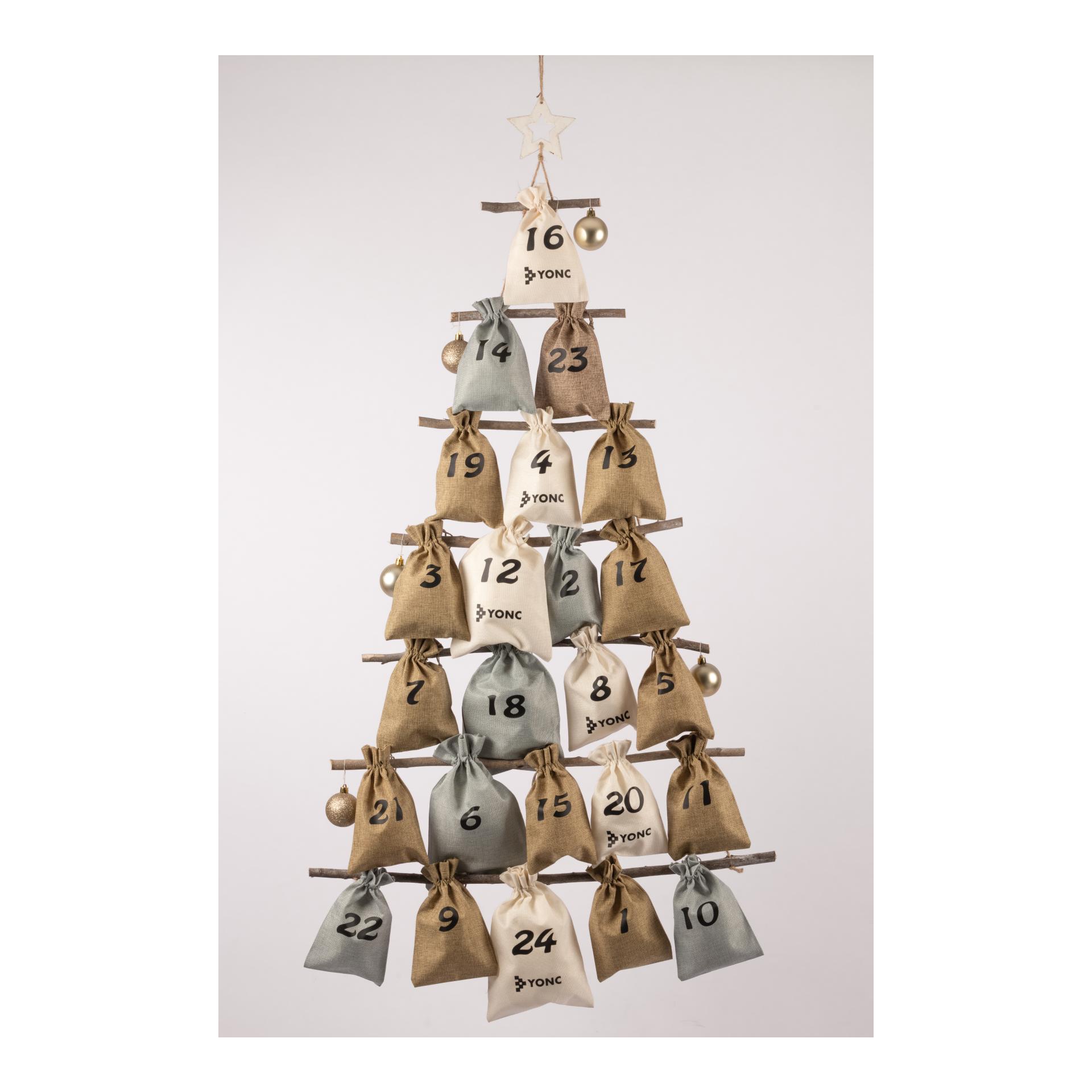 Yonc X-Mas 2er-Set Adventskalender Beutel-Set YONC Jute-Look mit Weihnachtsbaum-Leiter - Braun/Grau -