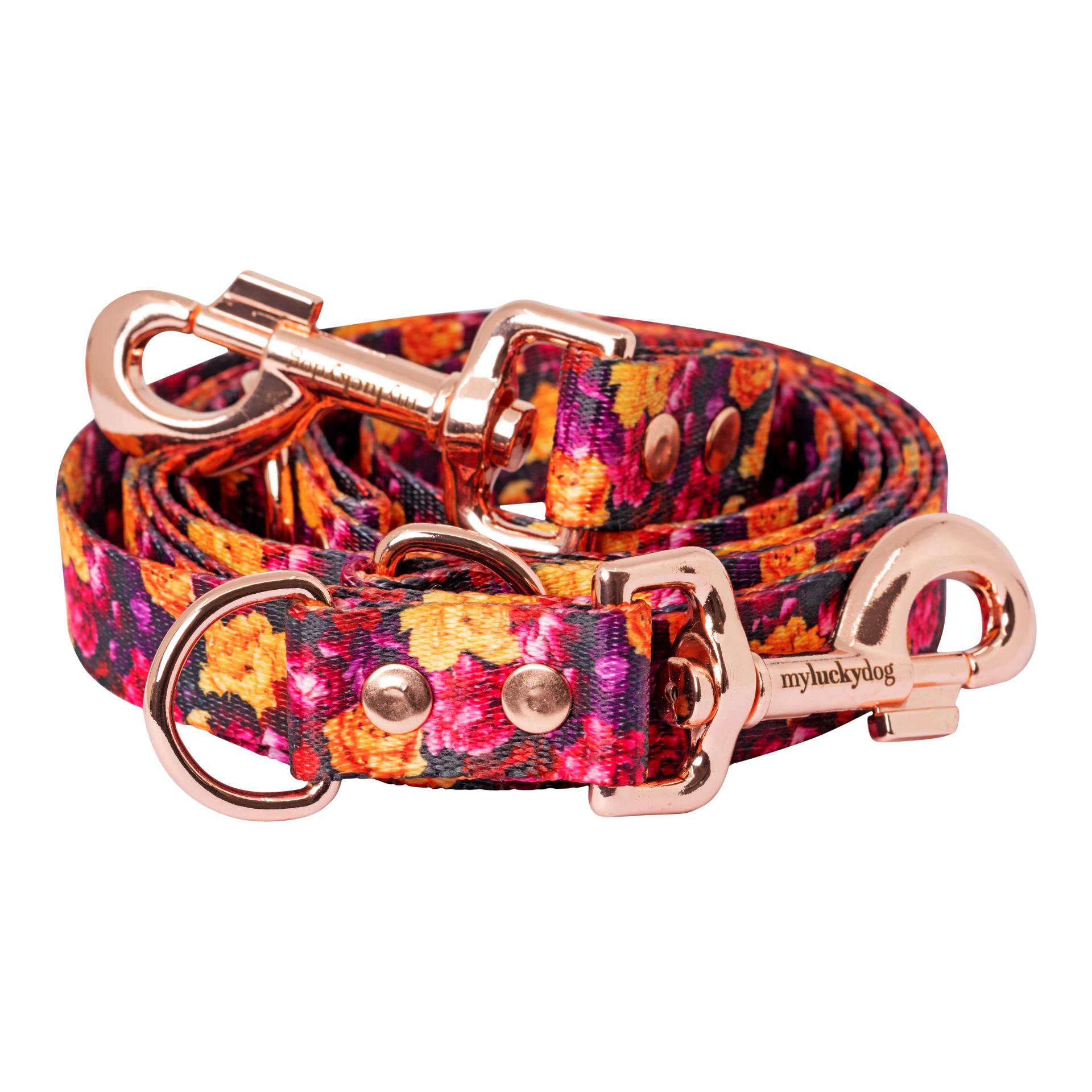 MyLuckyDog Verstellbare Hundeleine Mille Fleurs - Mehrfarbig -