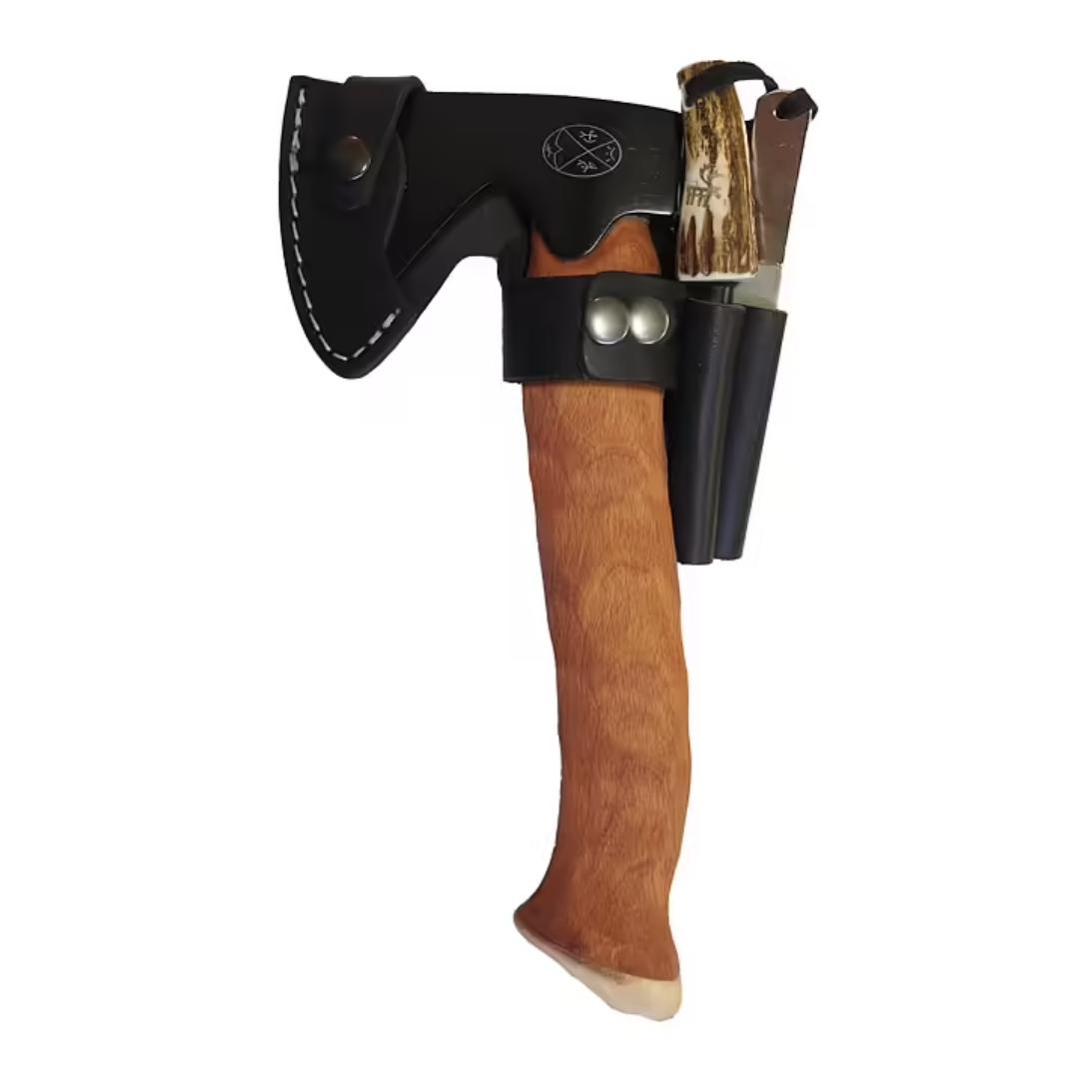 Karesuando Metsämies Hätä - High Carbon - Bushcraft Axt mit Diamantschleifstein, Feuerstahl und Lederscheide