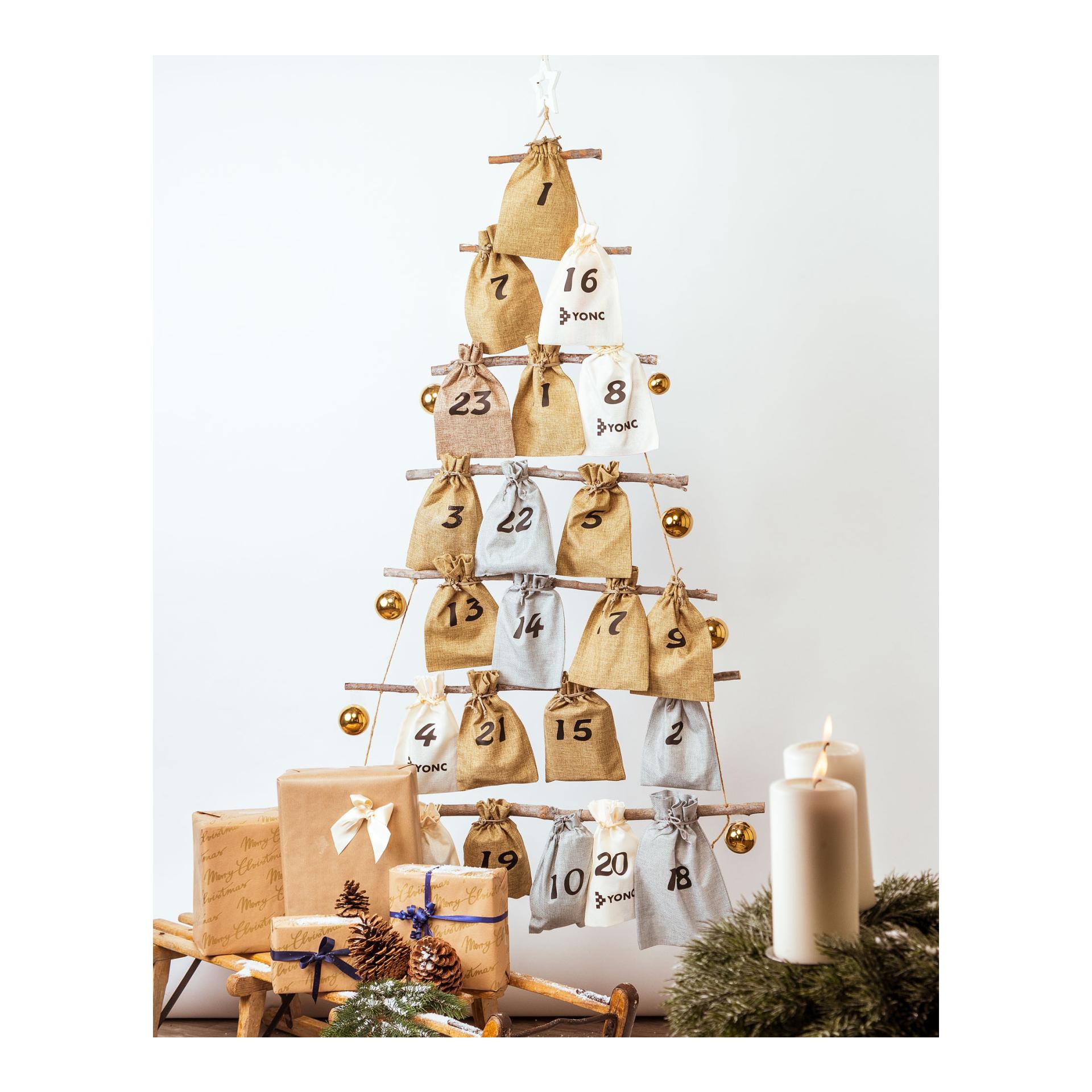 Yonc X-Mas Adventskalender Beutel-Set Baumwolle Braun/Gold