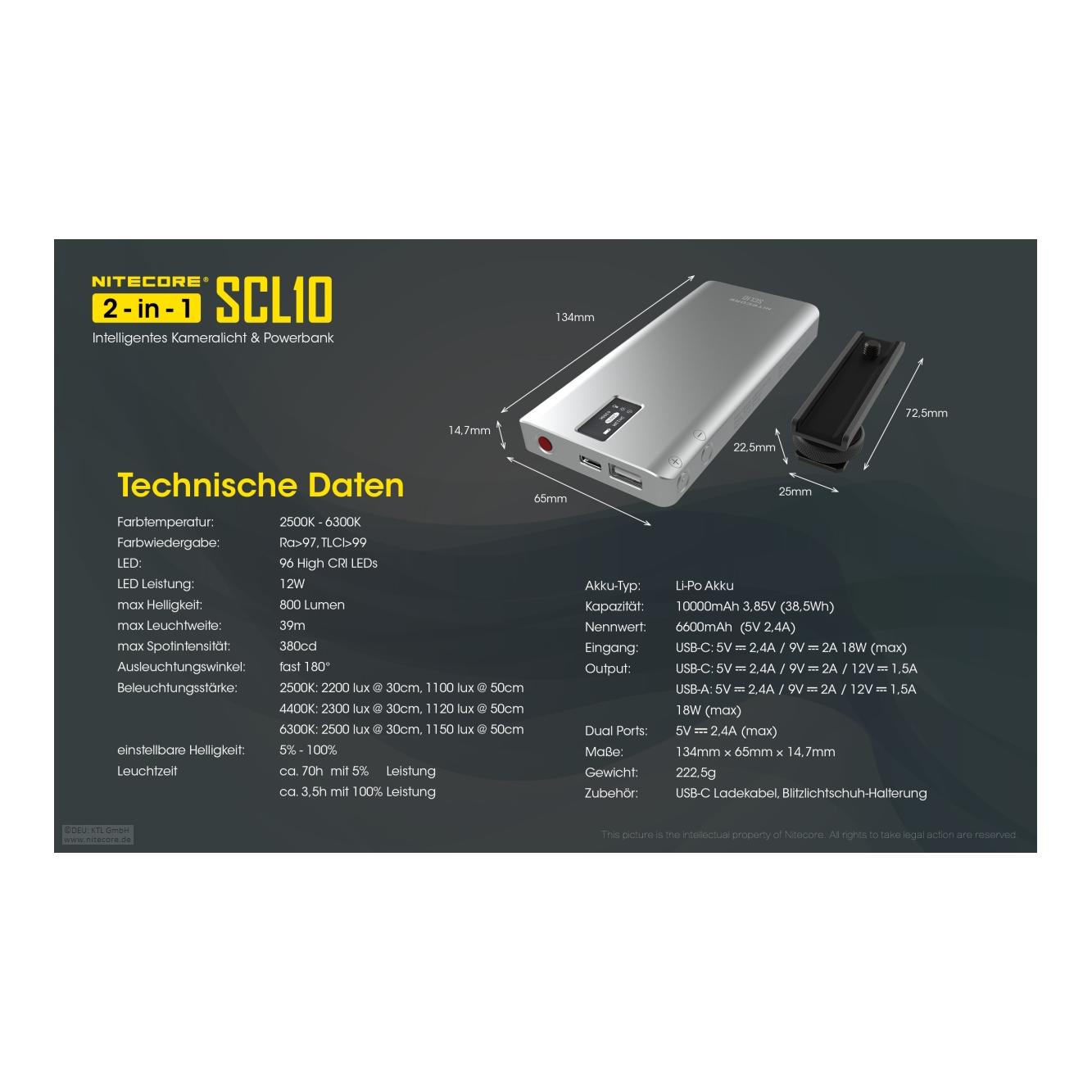 SCL10 Kameralicht inkl Powerbank 