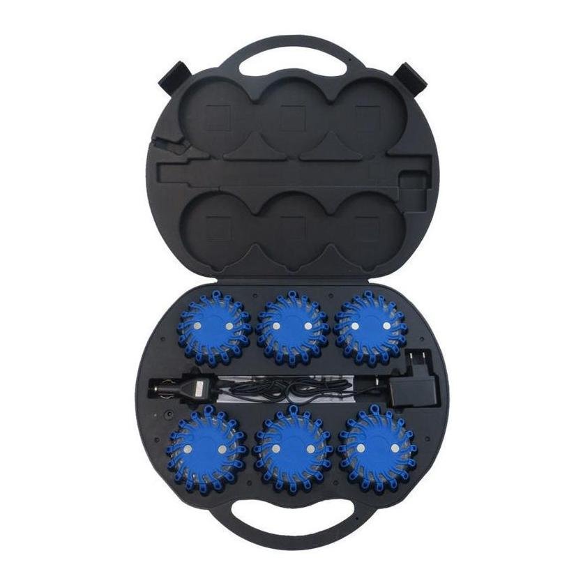 YONC LED Blitzer / Warnleuchte - Blau - Koffer 6x Akku