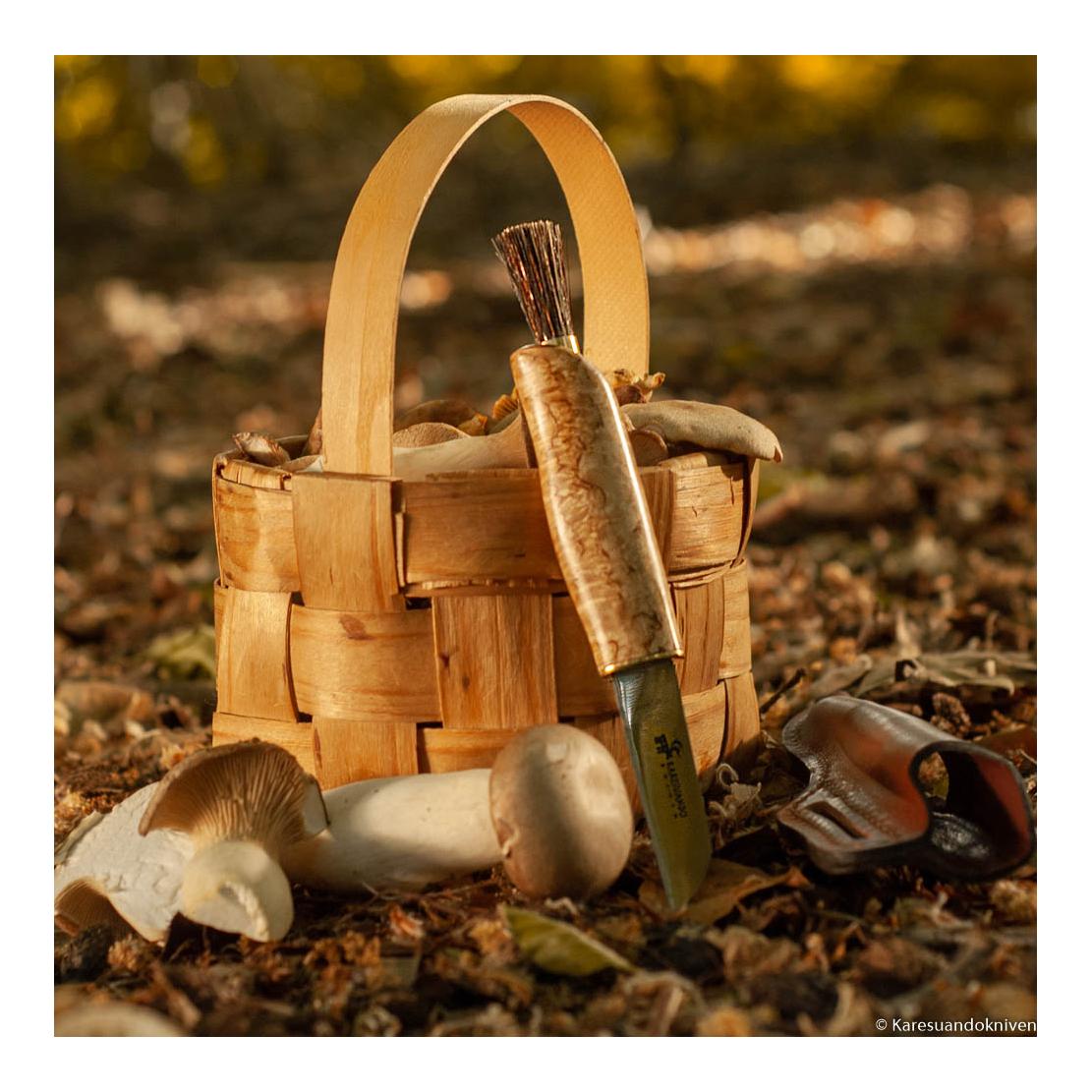 Zwampe - Couteau à champignons avec brosse en soie de sanglier et étui en cuir