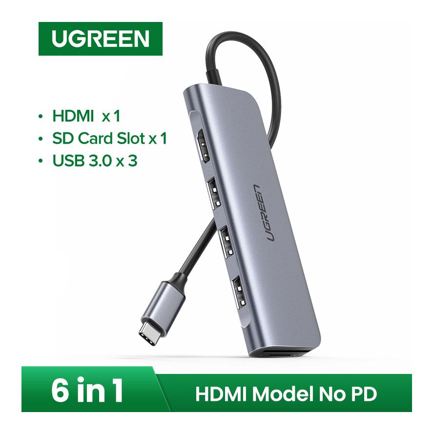 Ugreen USB-C zu 3 Port USB3.0-A Hub + HDMI + TF/SD - Grau