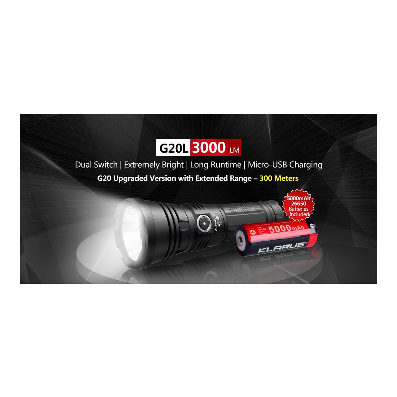 Klarus G20L LED Taschenlampe - Schwarz -