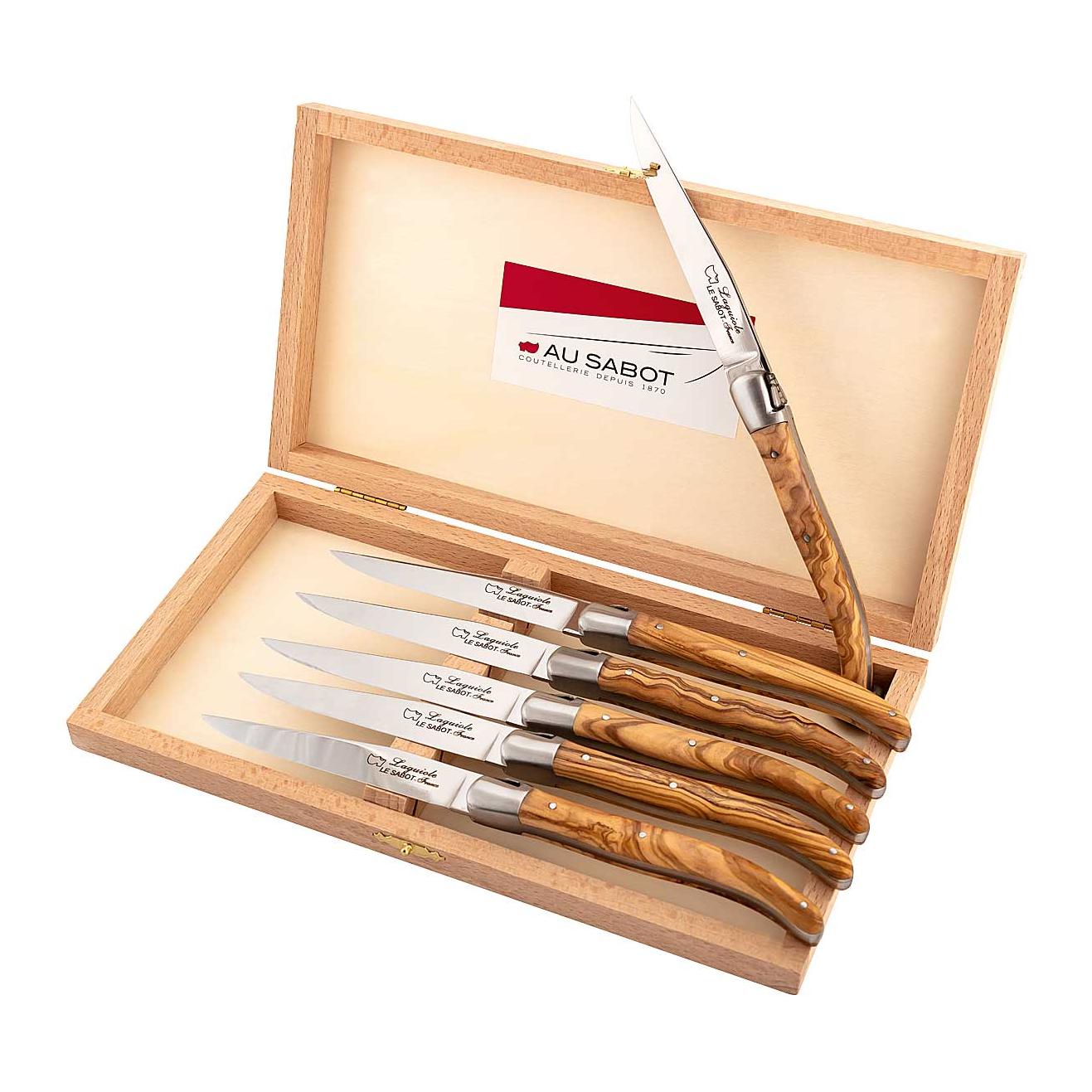 Jeu de couteaux à steak - bois d'olivier